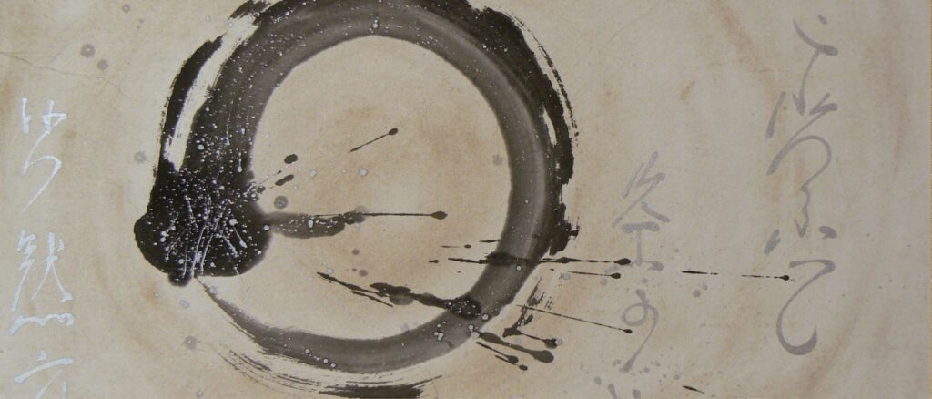 Sumi-e-painting-enso-circle-calligrafy-BeppeMokuza-Zen-brush-ink-art-peace-ricepaper