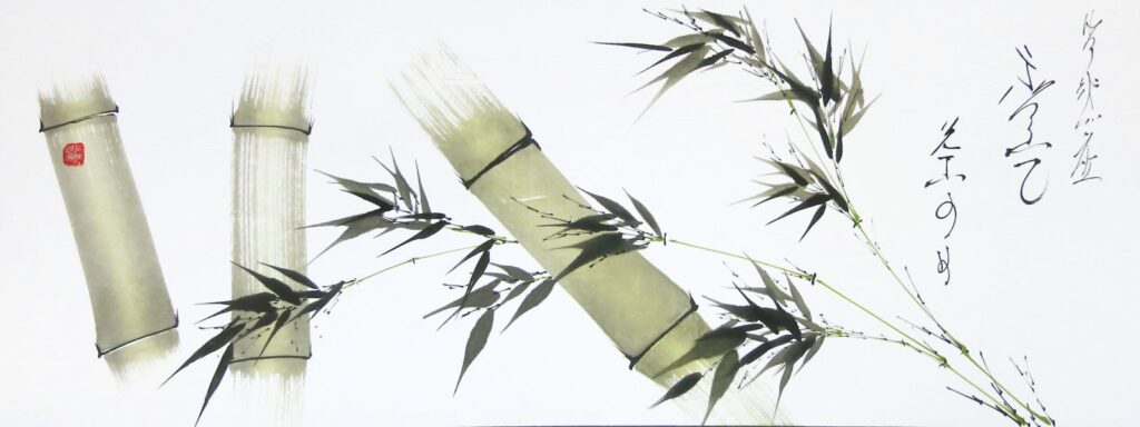 Sumi-e-painting-bamboo-BeppeMokuza-Zen-ink-art-ricepaper-poem