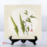 Opera dipinta a mano rappresentante due canne di bambù verdi con rametto su cartoncino di riso 25x27cm con firma autore