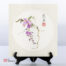 Opera dipinta a mano rappresentante un ramo di fiori di glicine su cartoncino di riso 25x27cm con firma autore e sigillo