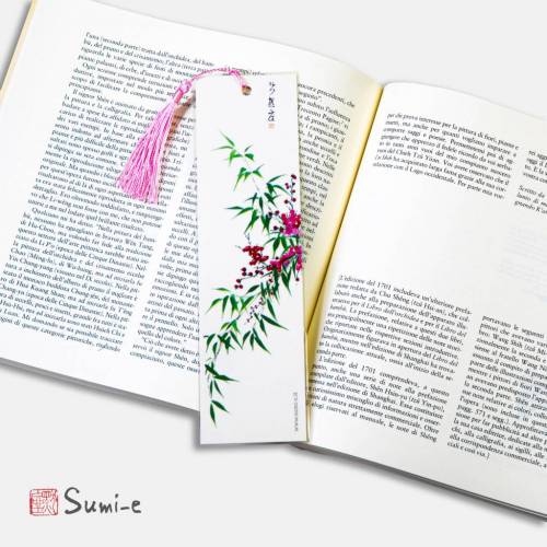 segnalibro-libro-sumie-pittura-inchiostro-giapponese-nappina-bambu-fiori-pruno