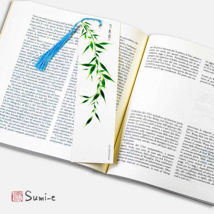 segnalibro-libro-sumie-pittura-inchiostro-giapponese-nappina-bambu-foglie