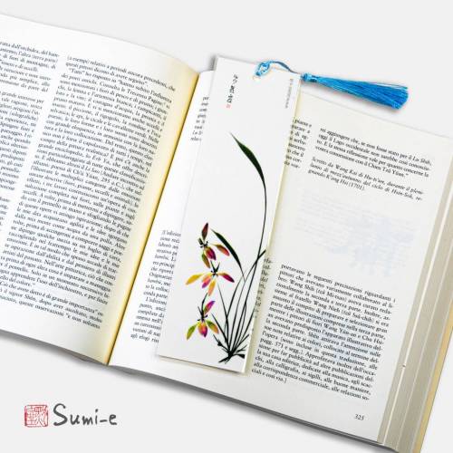 segnalibro-libro-sumie-pittura-inchiostro-giapponese-nappina-fiore-orchidea-selvatica