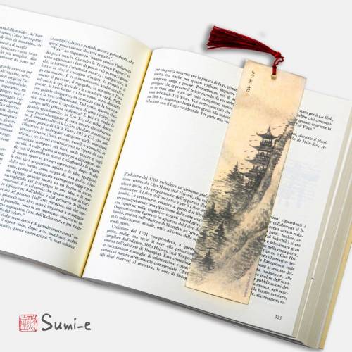 segnalibro-libro-sumie-pittura-inchiostro-giapponese-nappina-paesaggio-tempio-pagoda